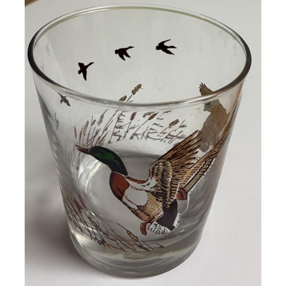 Libbey Lowball Old Fashion Glass Mallard Ducks Flying 4"